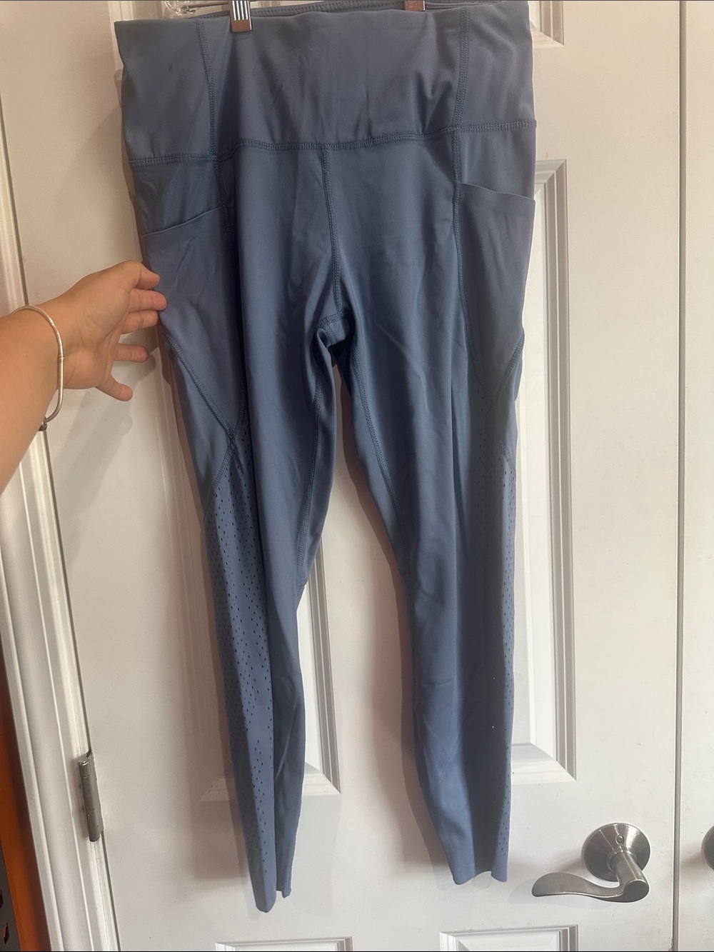 High-Waist Athletic Leggings in Slate Blue size L